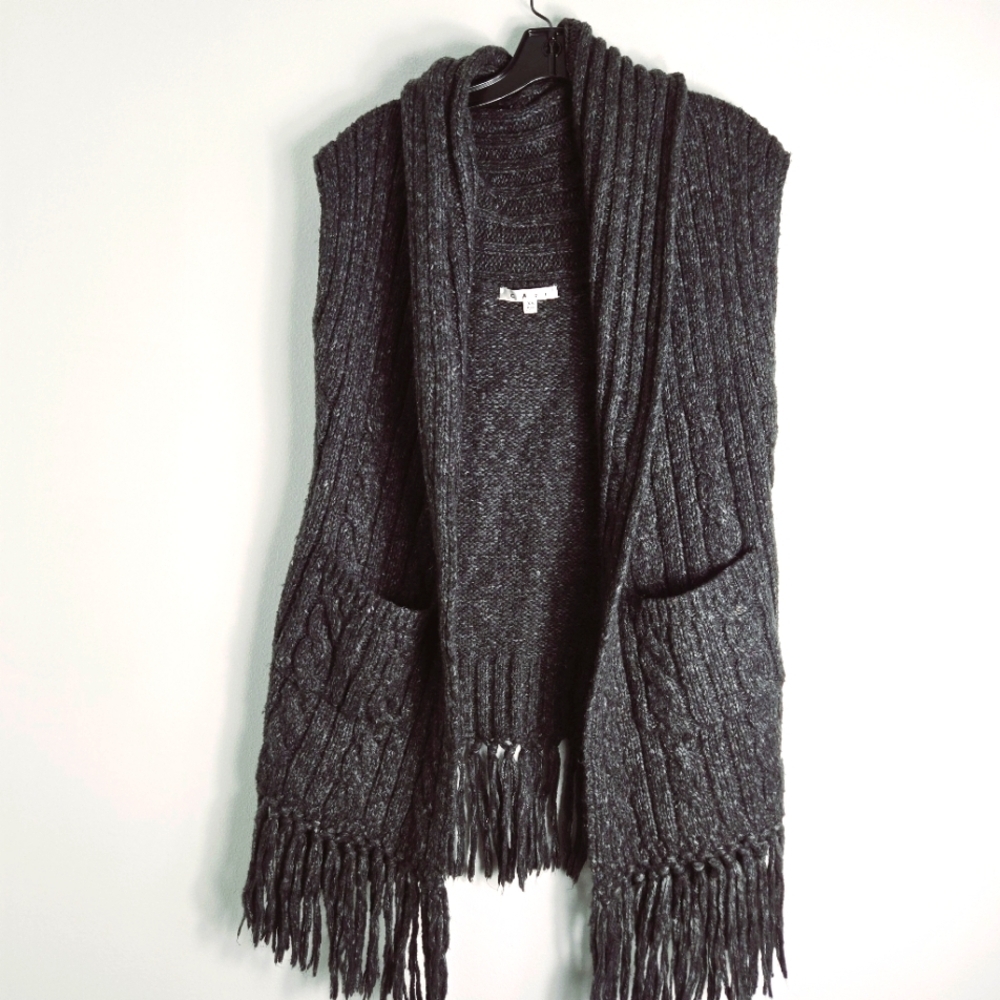 CAbi Charcoal Ribbed Fringe Open-Front Vest